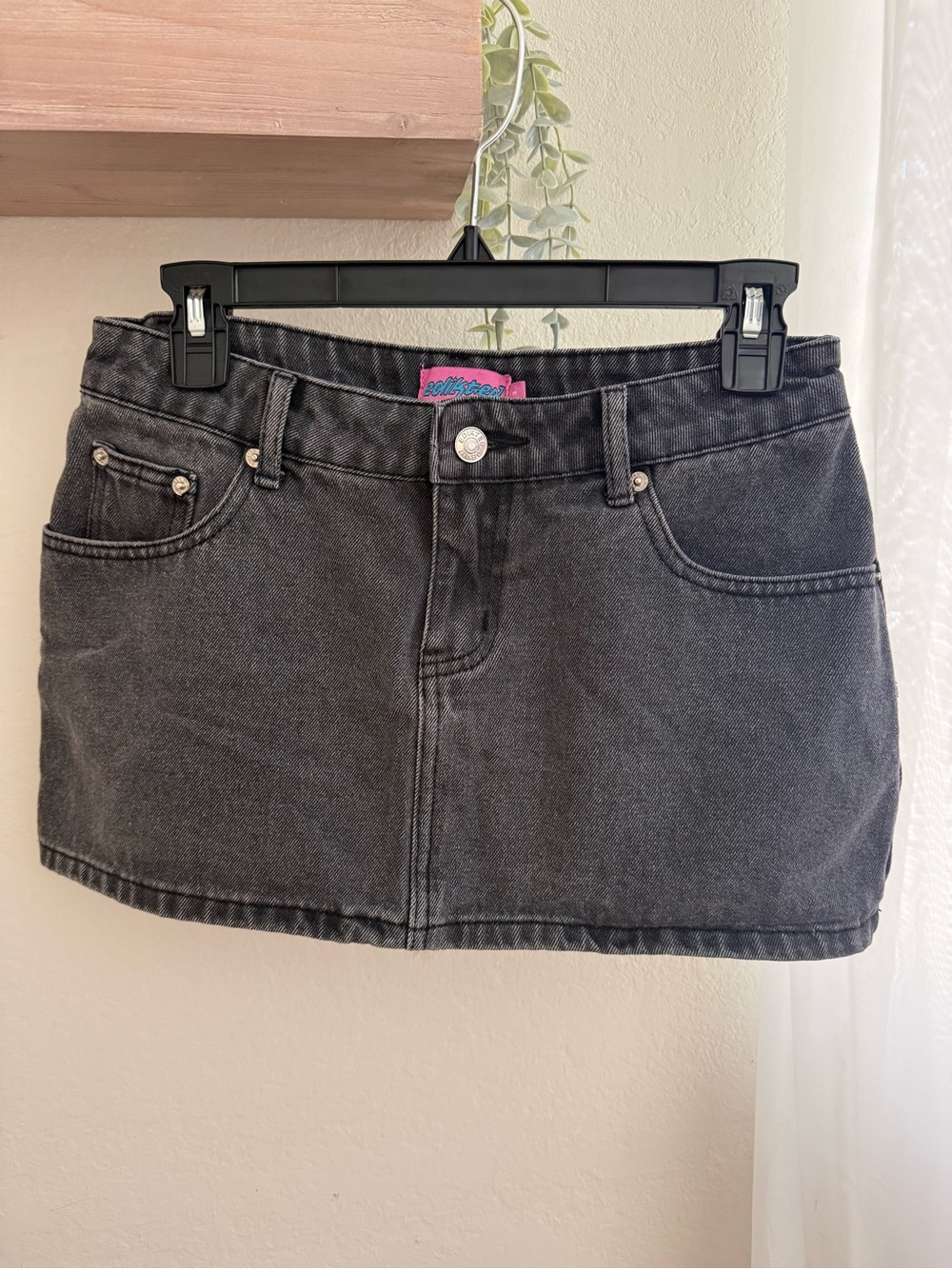 Edikted Black Washed Denim Mini Skirt